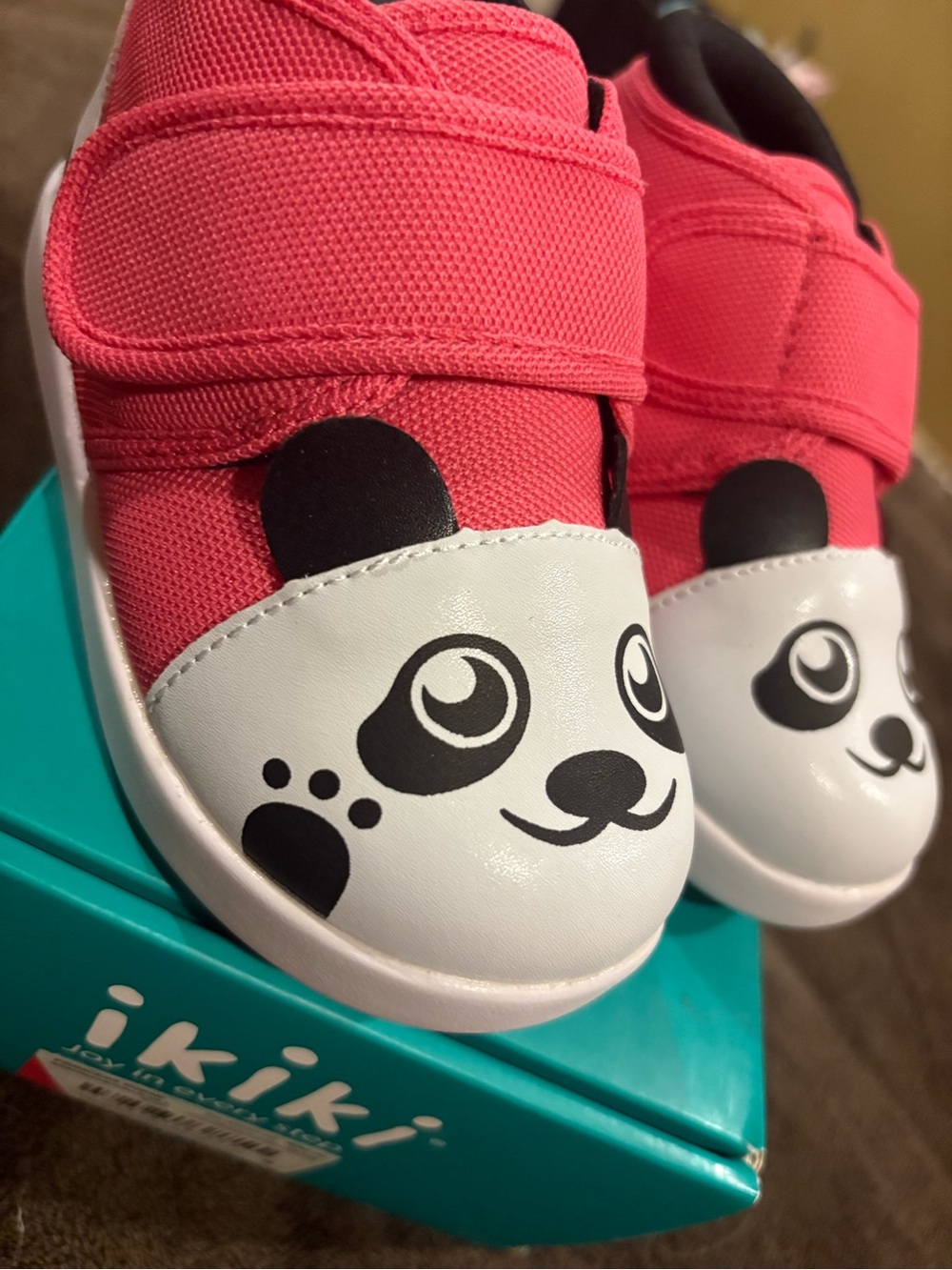 Ikiki Coral Pink Panda Baby Walker Shoes with Easy Velcro